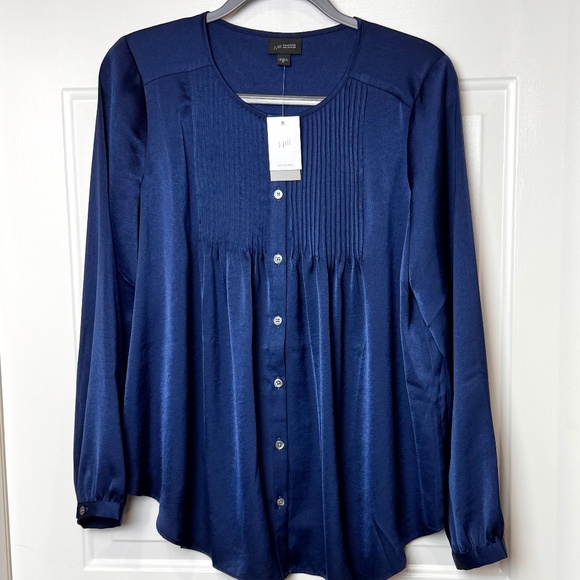 J. Jill Ladies Evening Blue Silk Long Sleeve Blouse, NWT Size Medium - Picture 1 of 8